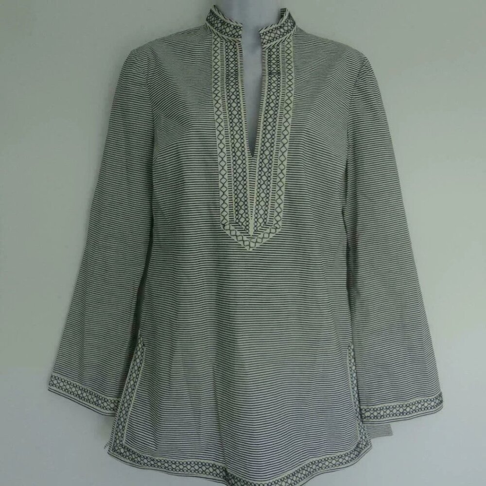 NWT TORY BURCH Cotton Skinny Stripe Tory Navy Tory Tunic Top Blouse Shirt 4, 8